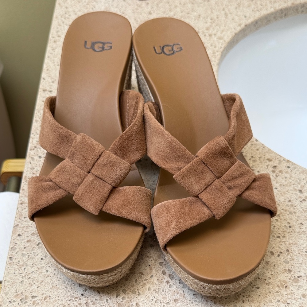 UGG Tan Suede Wedge Sandals